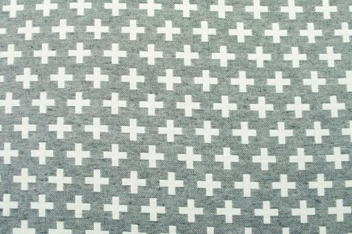 Jacquard-Dekostoff - zweiseitig - Kreuz-Muster - Grau/Weiß 