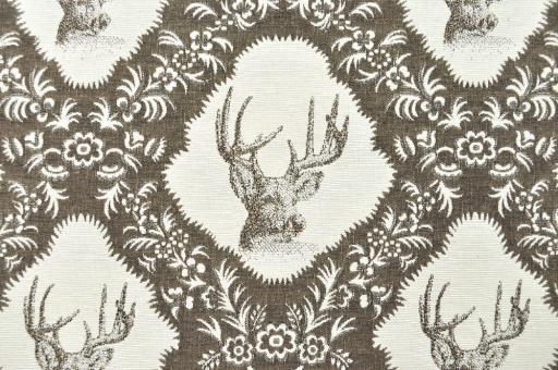 Jacquard-Dekostoff - Landhaus-Hirsch - Graubraun/Beige 