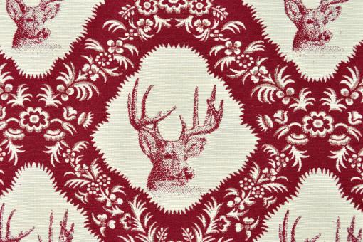 Jacquard-Dekostoff - Landhaus-Hirsch - Bordeaux/Beige 