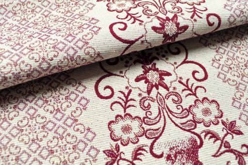 Jacquard-Stoff - Landhaus-Streifen - 280 cm - Beige/Bordeaux 