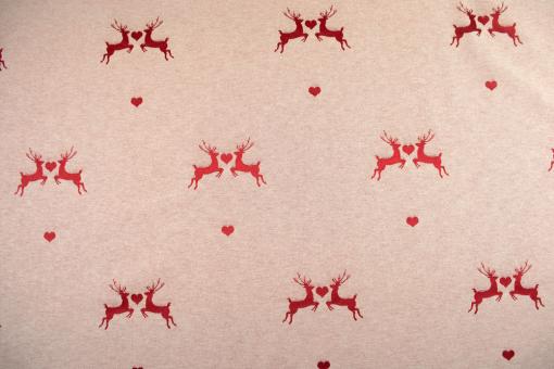 Hirsch-Liebe - Dekostoff Jacquard - Creme/Rot 