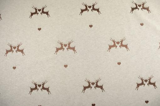 Hirsch-Liebe - Dekostoff Jacquard - Creme/Holzbraun 