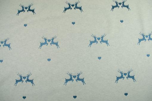 Hirsch-Liebe - Dekostoff Jacquard - Creme/Blau 