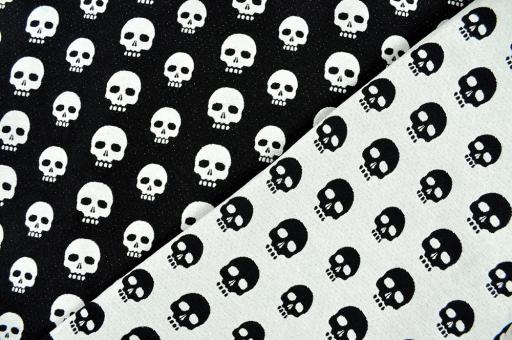 Dekostoff Jacquard - Skulls - Weiß/Schwarz 