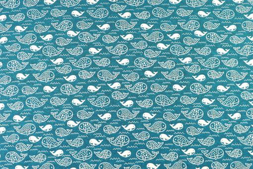 Jacquard-Dekostoff - Reise der Wale - Türkis/Creme 
