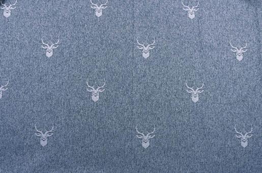 Melange-Jacquard zweiseitig - Hirschköpfe - Blau 