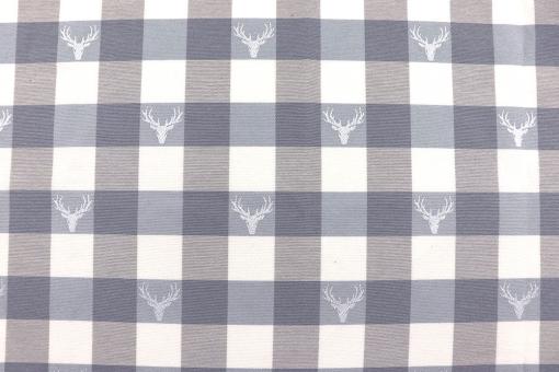 Jacquard-Dekostoff beidseitig - Karierter Hirsch - Hellgrau 