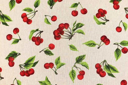 Dekostoff Leinen-Optik - Kirschen-Liebe 