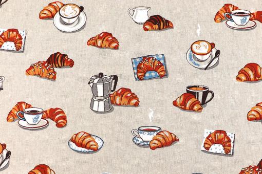 Dekostoff Leinen-Look - Kaffee und Croissant 