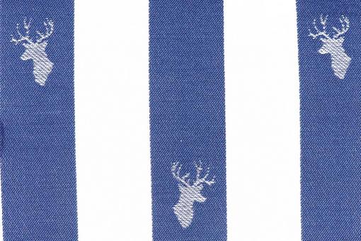 Jacquard-Dekostoff - Streifen mit Hirsch - Blau 