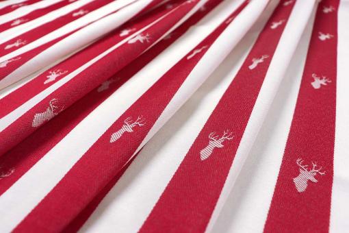 Jacquard-Dekostoff - Streifen mit Hirsch - Rot 