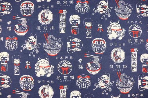 Deko-Stoff in Leinenoptik mit asiatischem Print 