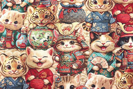 Gobelin-Stoff mit asiatischen Katzen 