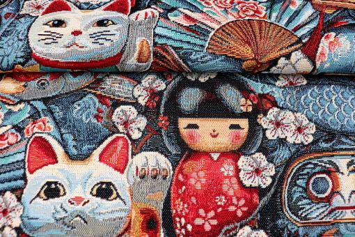 Gobelin-Stoff mit Japan-Souvenirs 