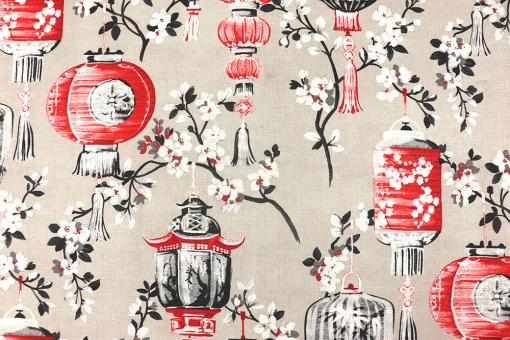 Dekostoff Baumwolle - Sakura Lampion 