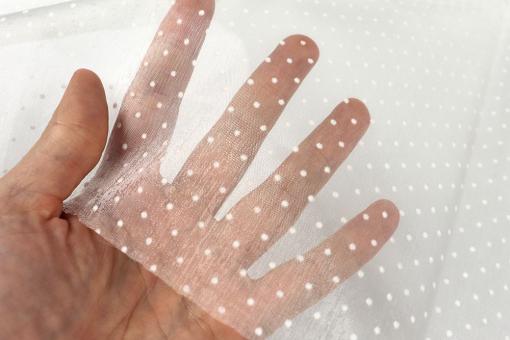 Beflockter Organza mit Tupfen - Weiß 