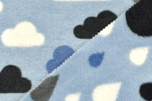 Wende-Kuschelfleece - Clouds and Raindrops  - Blau 