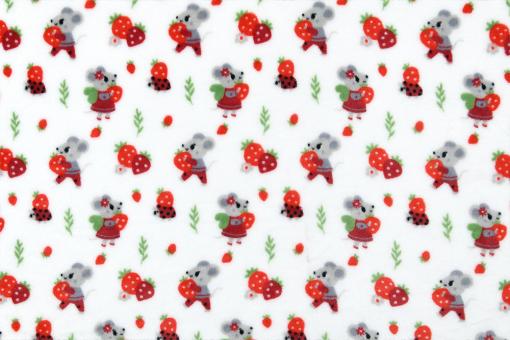 Kuschel-Fleece mit Mäusen und Erdbeeren 