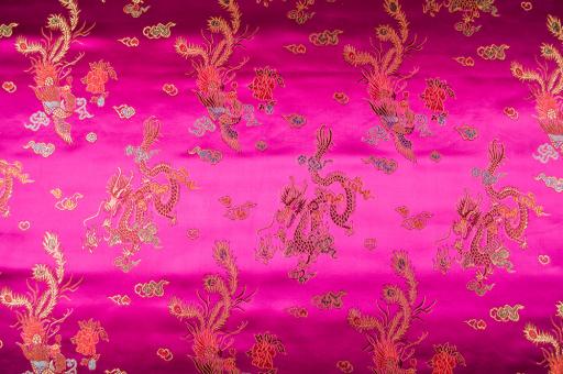 Satin-Jacquard - Drachen und Pfauen - Pink 