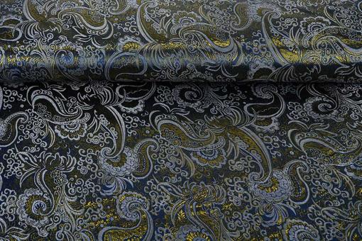 Brokat Stoff mit Paisley Muster - Nachtblau/Gold 