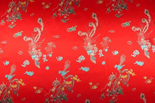Satin-Stoff mit chinesischem Drachen - Rot 