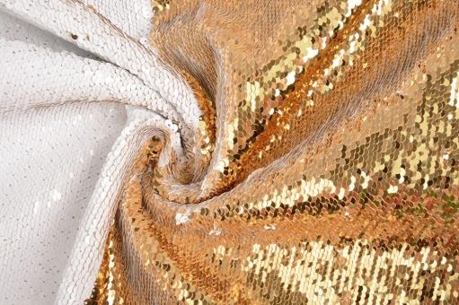 Pailletten-Wende-Stoff - Gold and White 