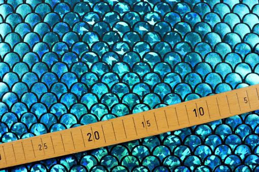 Folienstoff Hologramm - Mermaid - Schwarz/Aqua 