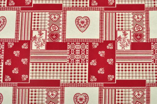 Möbel-Jacquard - Landhaus-Patchwork - Rot/Creme 