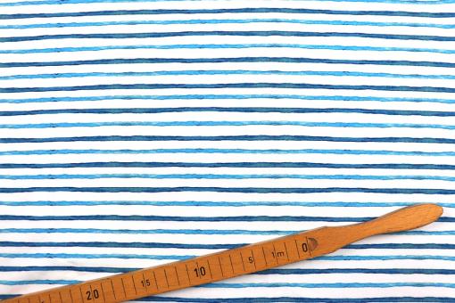 Jersey Stoff mit blauen Streifen 