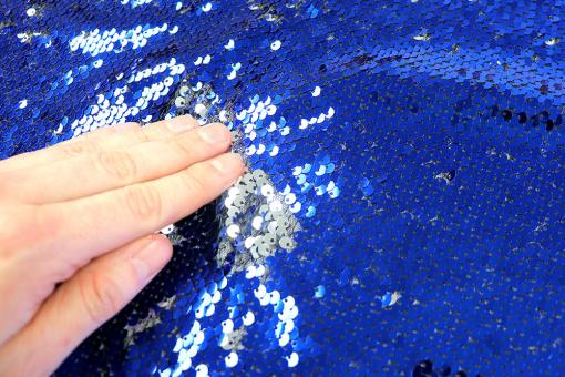 Pailletten-Wende-Stoff - Silber/Blau - B-Ware 