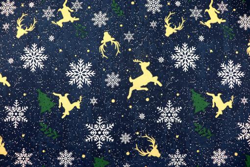 Glitzer-Weihnachtsstoff - Schneekristall-Hirsch 