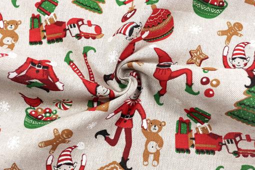 Dekostoff Leinenlook - Weihnachtself 