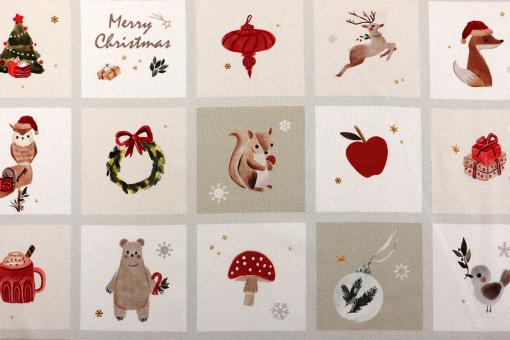 Baumwoll-Weihnachtsstoff mit weihnachtlichen Figuren 