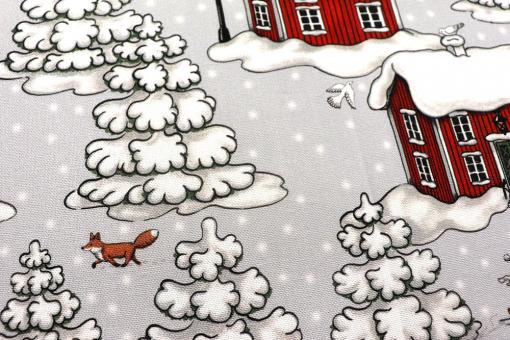 Baumwoll-Dekostoff - Nordic Deluxe - Bergdorf im Schnee 