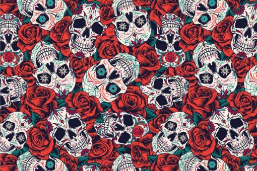 Dekostoff - Skulls and Roses 