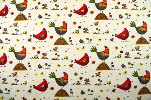 Baumwollstoff - Hühner-Familie - Orange/Rot 