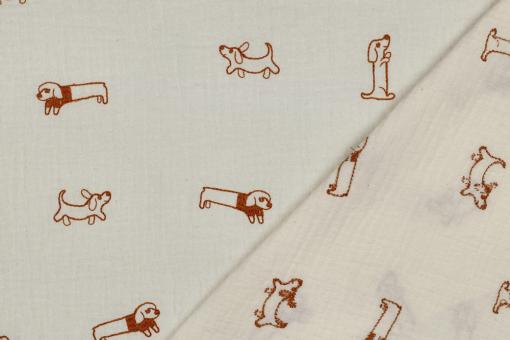 Gestickter Musselin-Stoff mit Dackel 