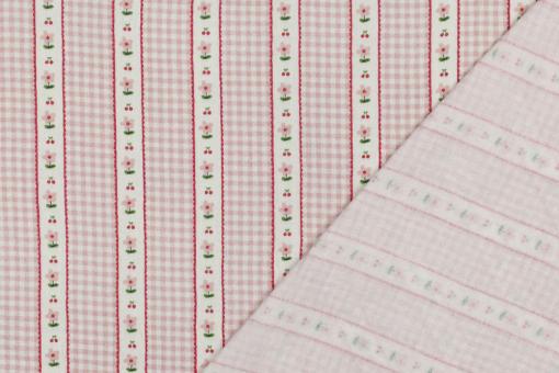 Musselin-Stoff mit Vichy-Karos & Blumen - Rosa 