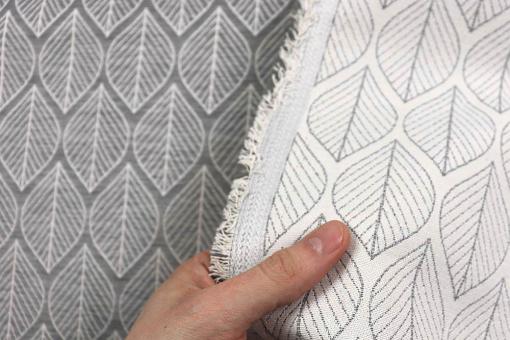 Jacquard-Dekostoff - Modern Leaves - Creme/Grau 