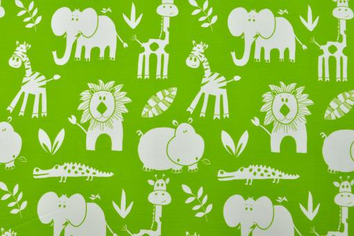 Dekostoff deluxe - African Kids - Weiße Tiere - 280 cm - Grün 