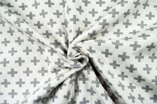 Jacquard-Dekostoff - zweiseitig - Kreuz-Muster - Grau/Weiß 