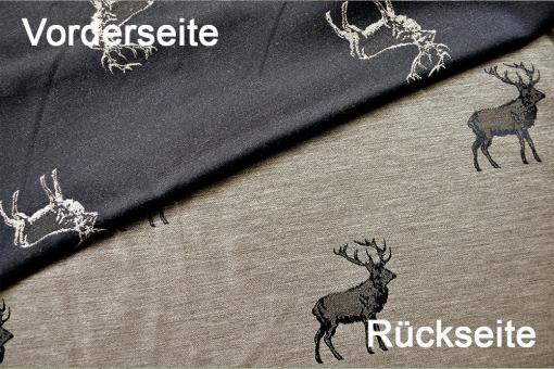 Dekostoff zweiseitiger Jacquard - Hirsche - Dunkelbraun 