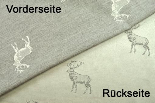 Dekostoff zweiseitiger Jacquard - Hirsche - Grau 