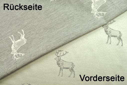 Dekostoff zweiseitiger Jacquard - Hirsche - Creme/Grau 