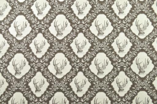 Jacquard-Dekostoff - Landhaus-Hirsch - Graubraun/Beige 