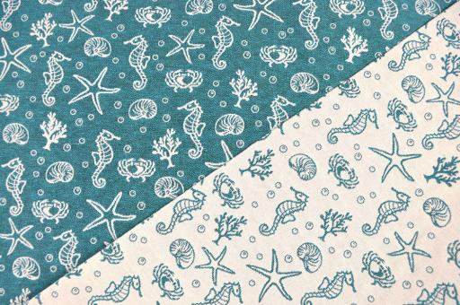 Jacquard-Dekostoff - Unterwasser-Freunde - Türkis/Creme 