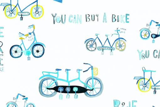Baumwoll-Dekostoff Premium - 280 cm - Funny Bicycles - Blau 