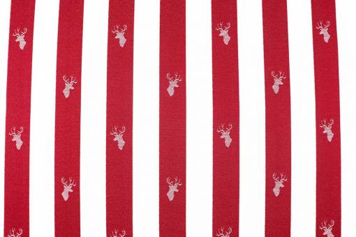 Jacquard-Dekostoff - Streifen mit Hirsch - Rot 