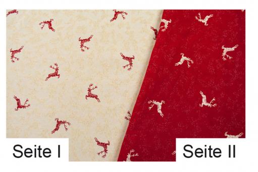Jacquard-Dekostoff - zweiseitig- Hirsche kreuz und quer - Rot 
