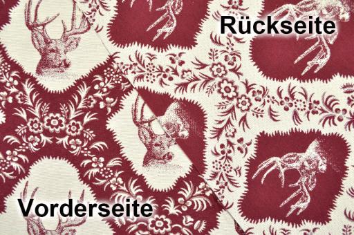 Jacquard-Dekostoff - Landhaus-Hirsch - Bordeaux/Beige 